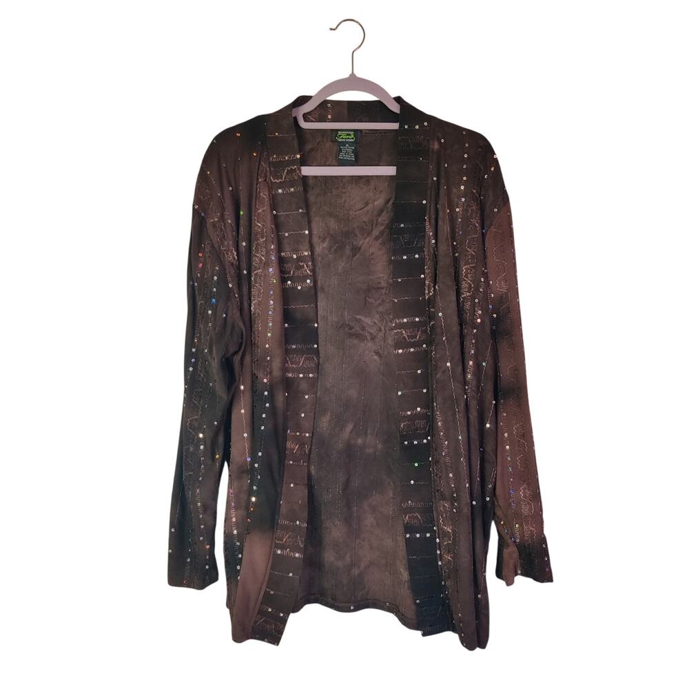 Vtg Y2K Shannon Ford Tie Dye Brown Sequin Sparkly Cardigan XL Fairy Goblincore